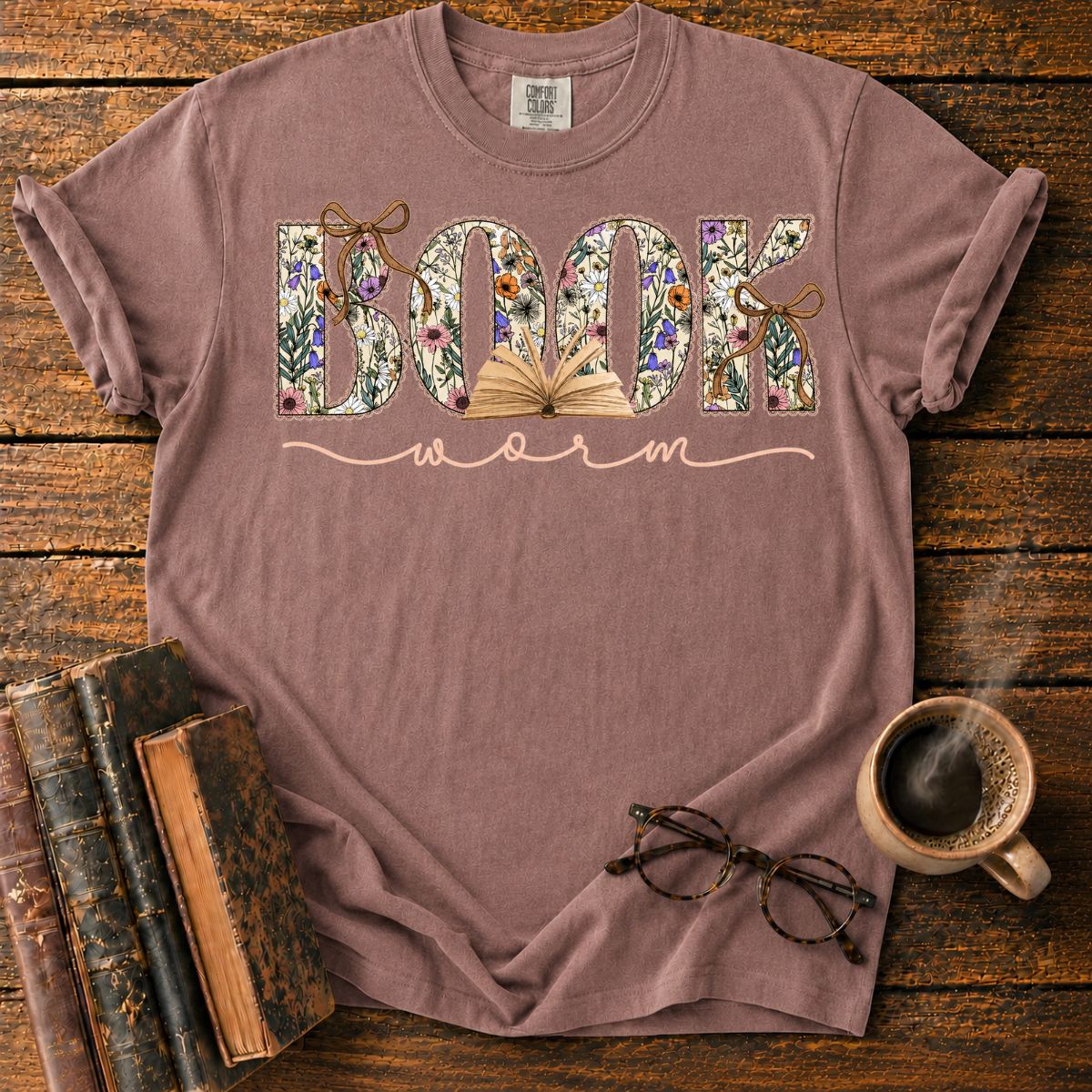 Floral Bookworm Typography T-Shirt
