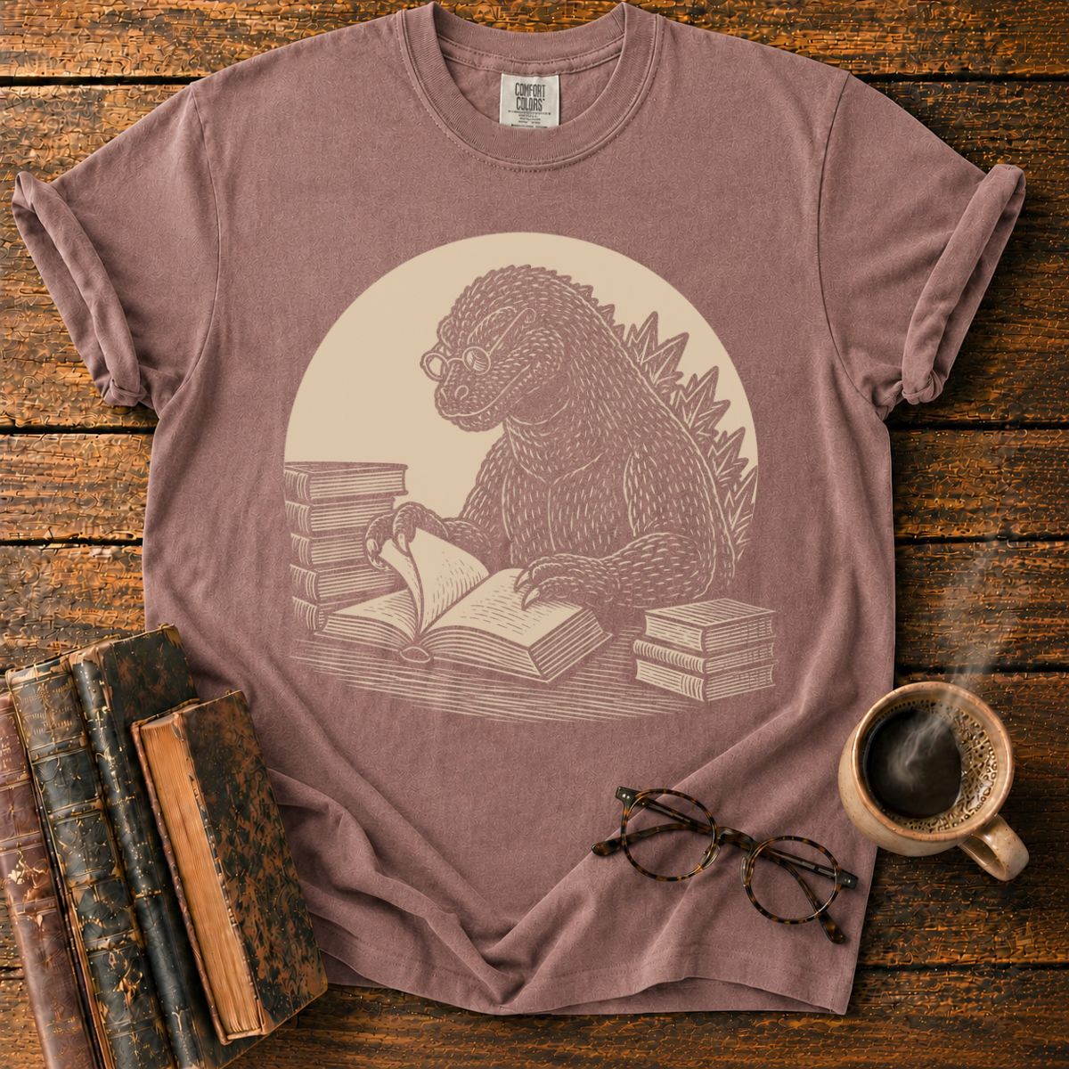 Scholarly Kaiju Reading Book T-Shirt