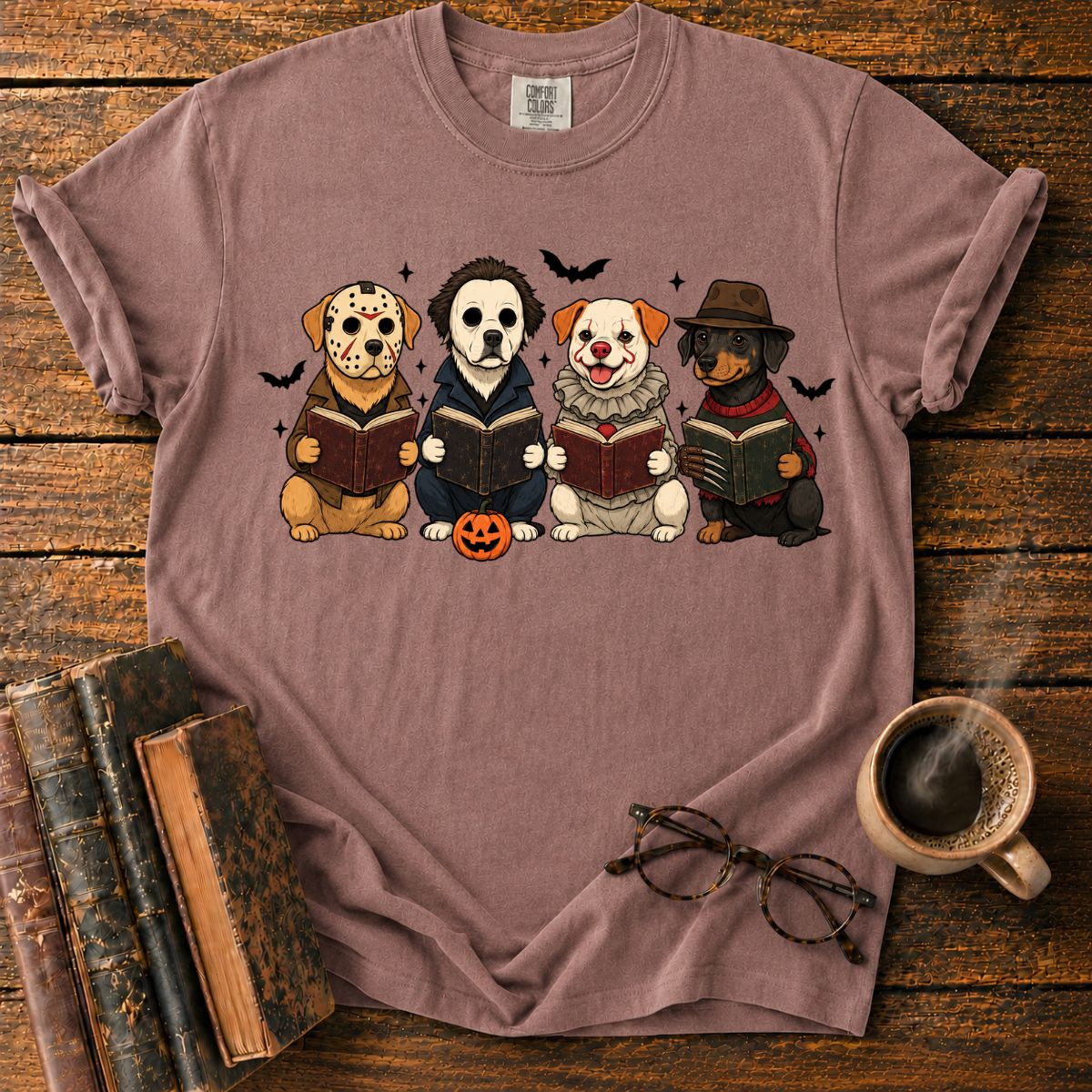 Four Halloween Dogs Reading Together T-Shirt
