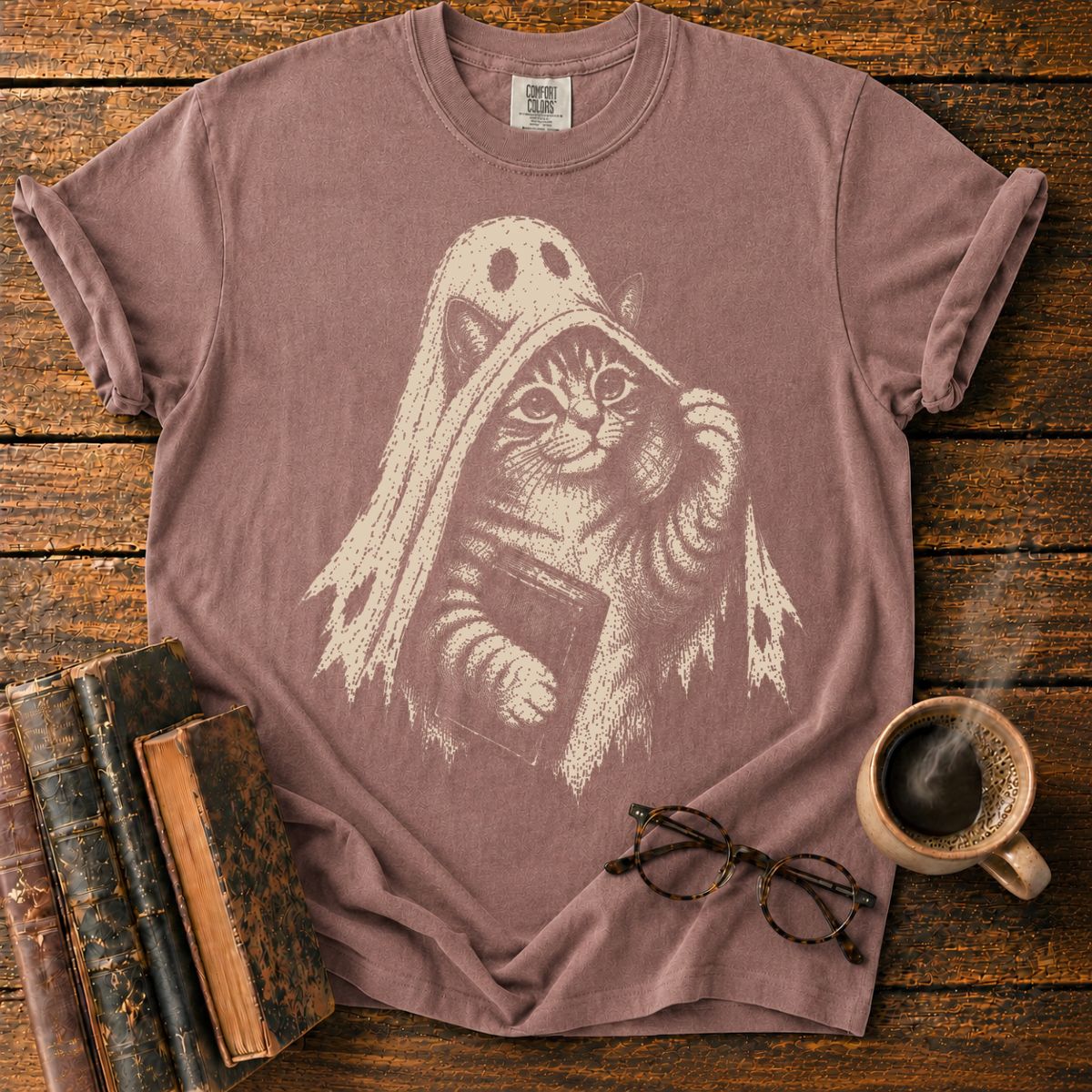 Ghost Kitten with Book T-Shirt