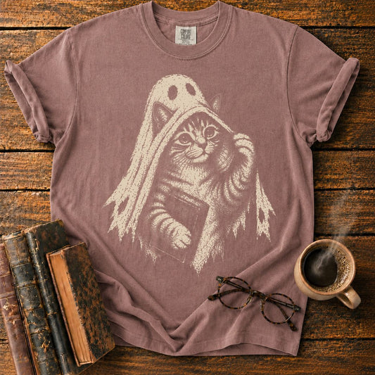 Ghost Kitten with Book T-Shirt