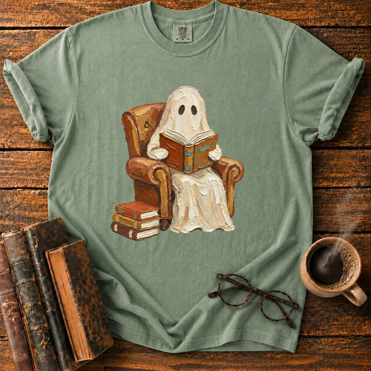 Oil Painting Ghost Reading Armchair T-Shirt