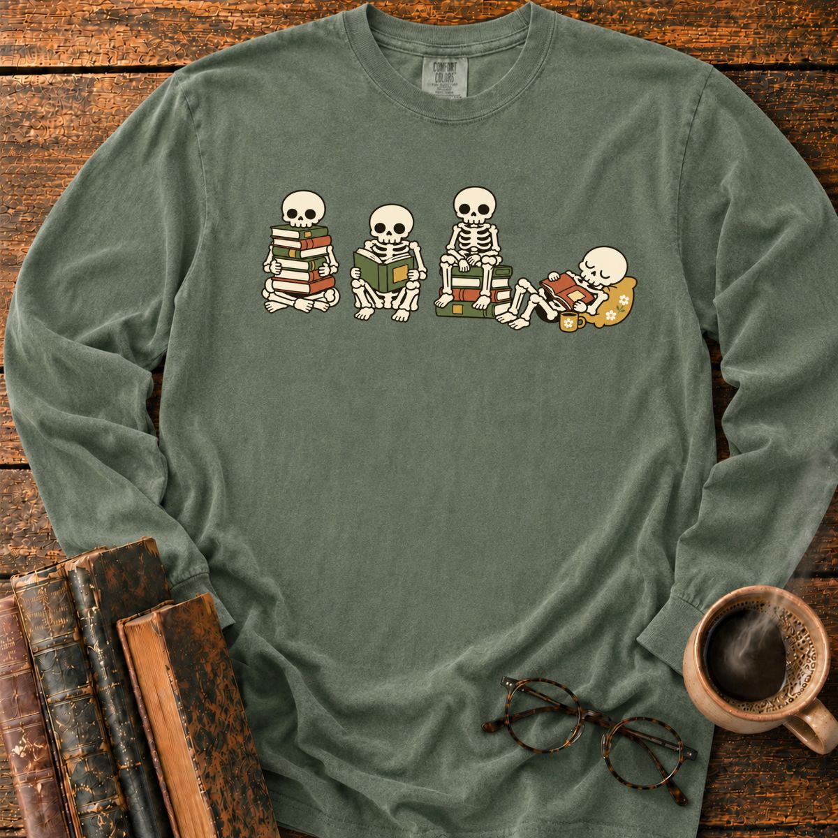 Four-Reading-Skeletons LS T-Shirt