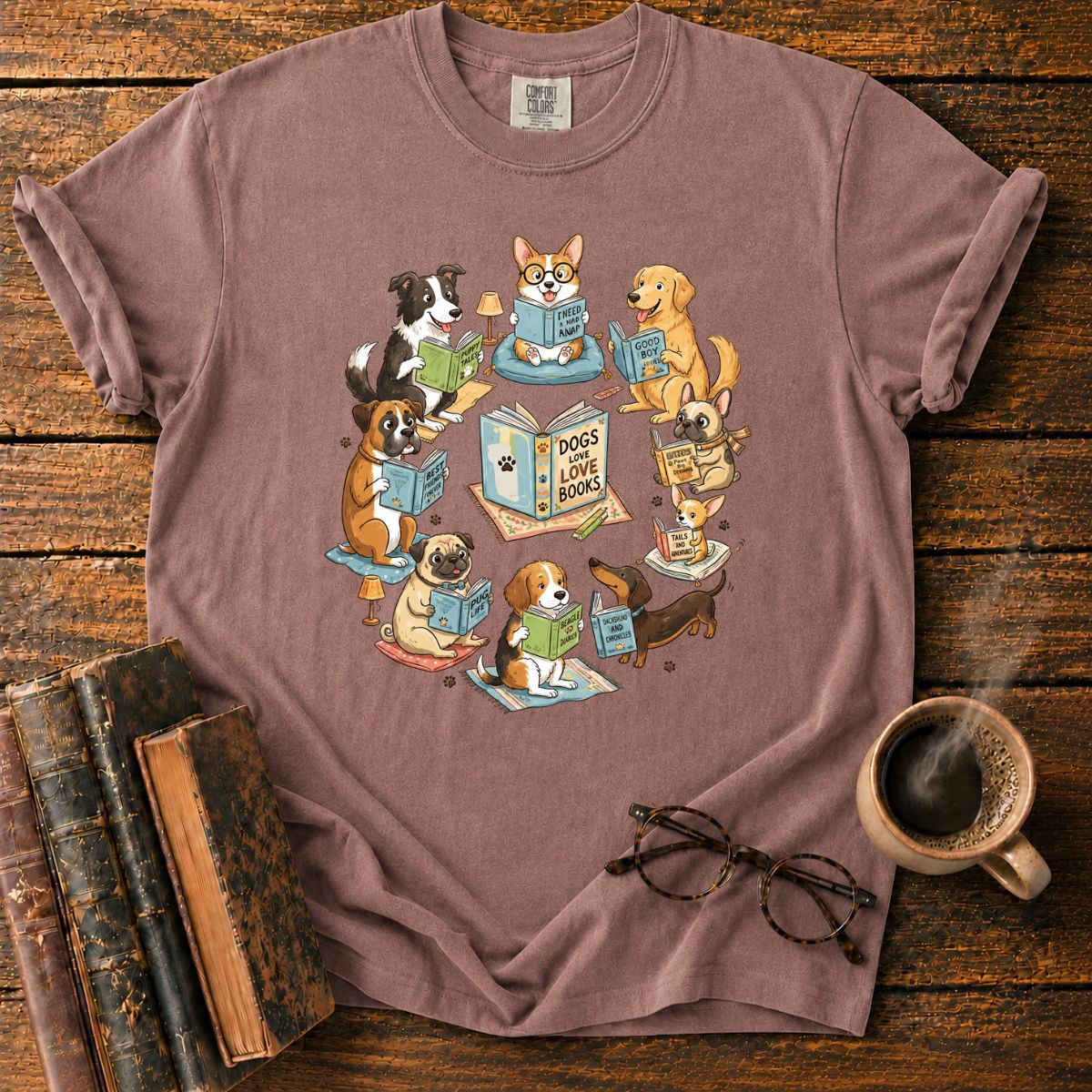 Cozy Dogs in a Reading Circle T-Shirt