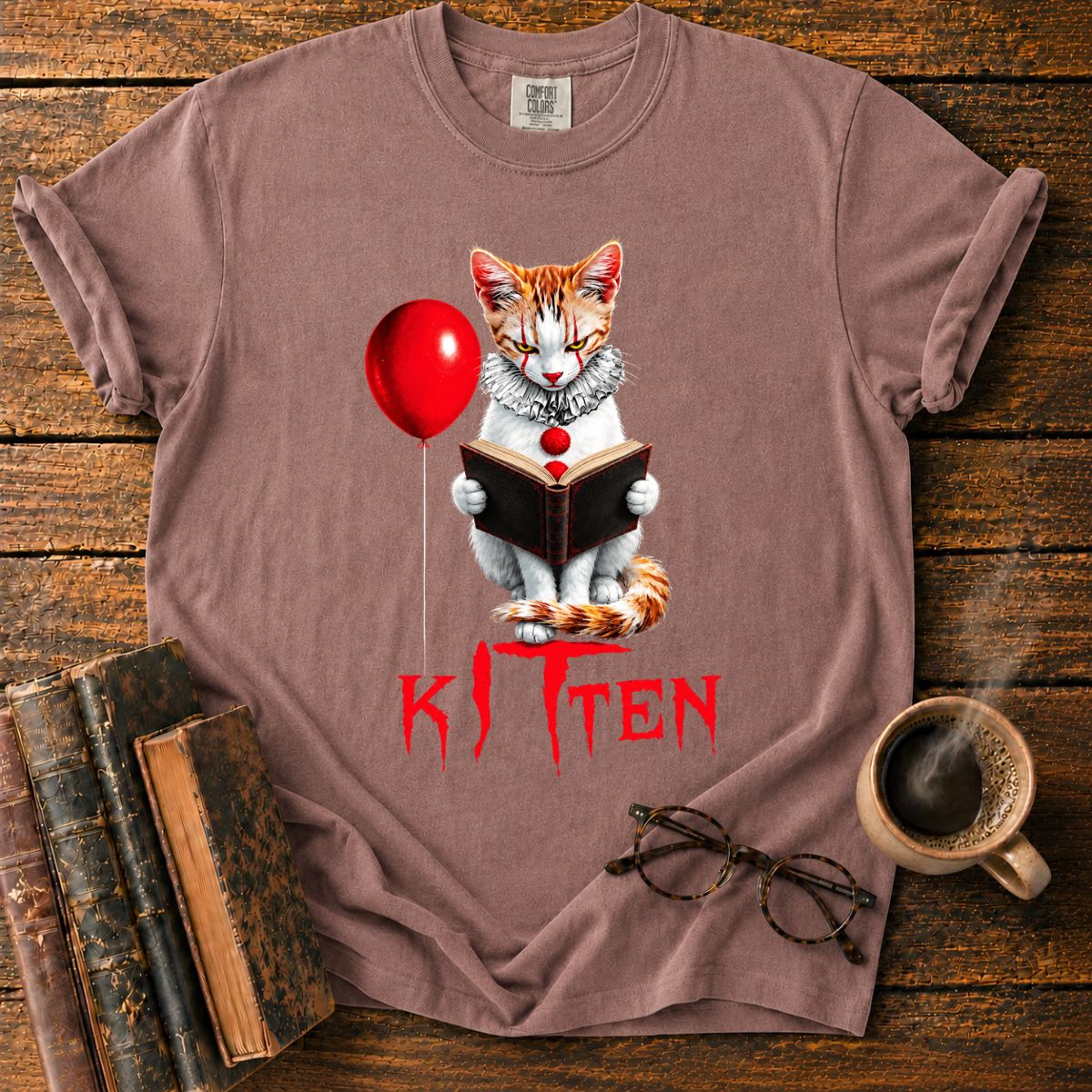 Clown Cat Reading a Vintage Book T-Shirt