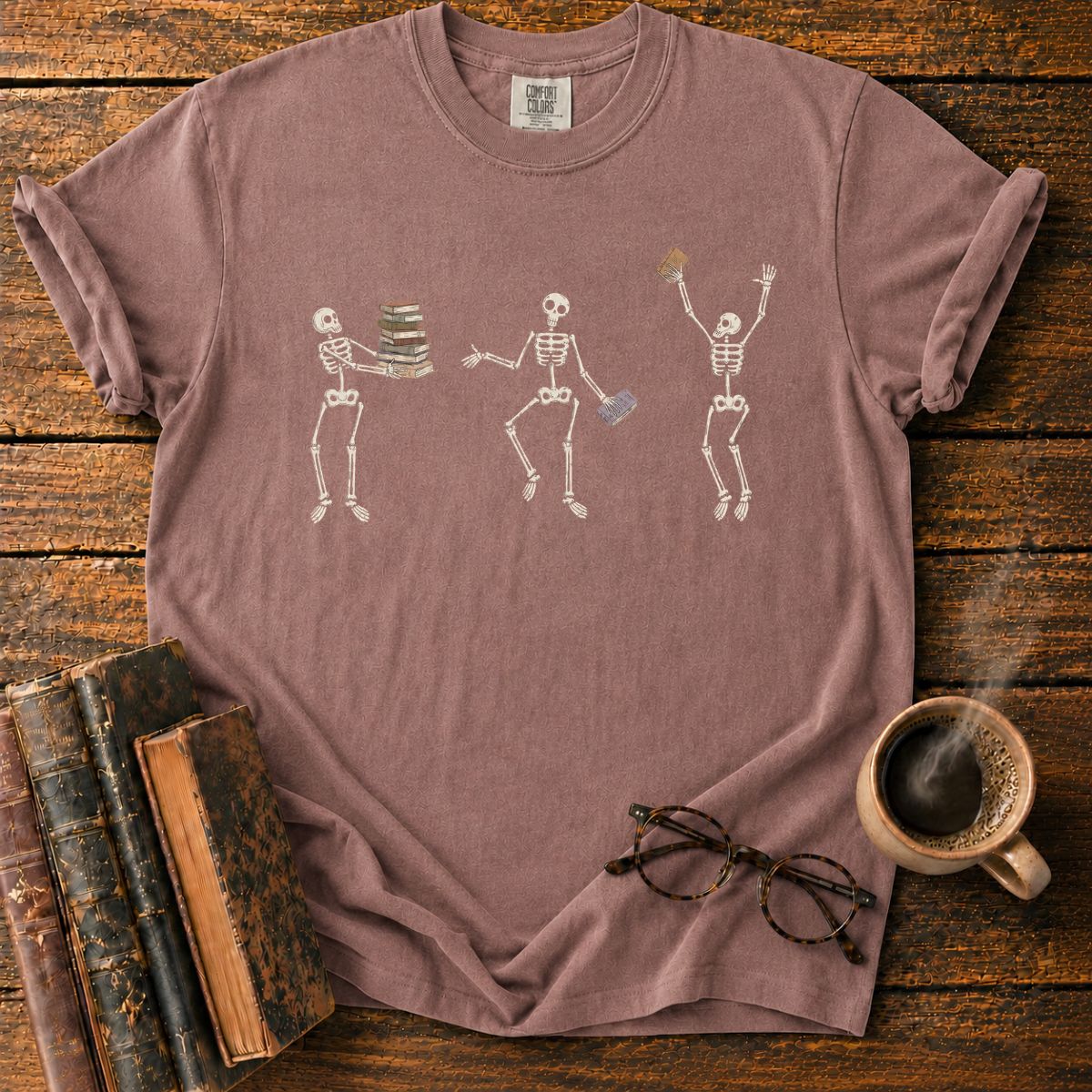 Dancing Skeletons with Books T-Shirt