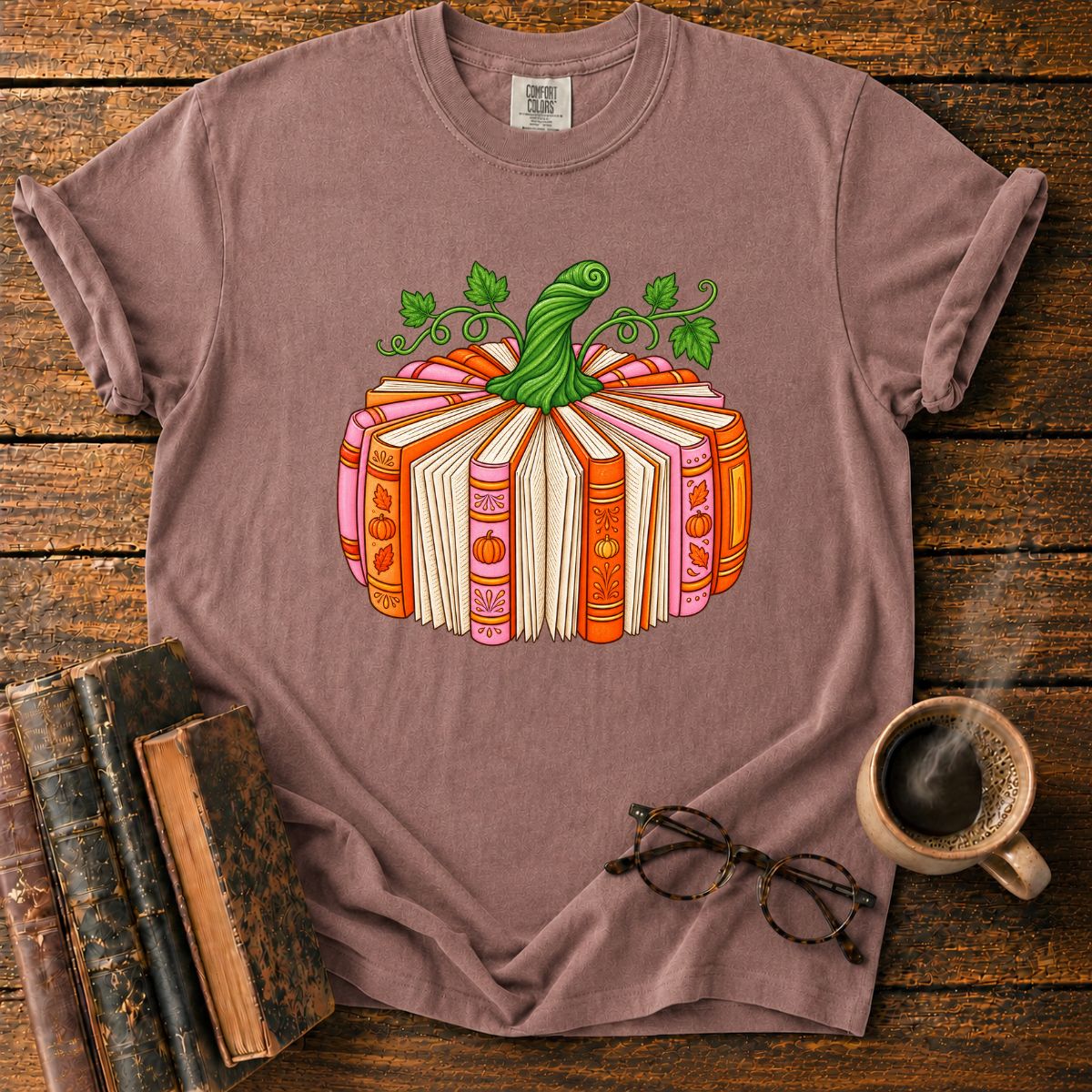 Whimsical Autumn Book Pumpkin T-Shirt