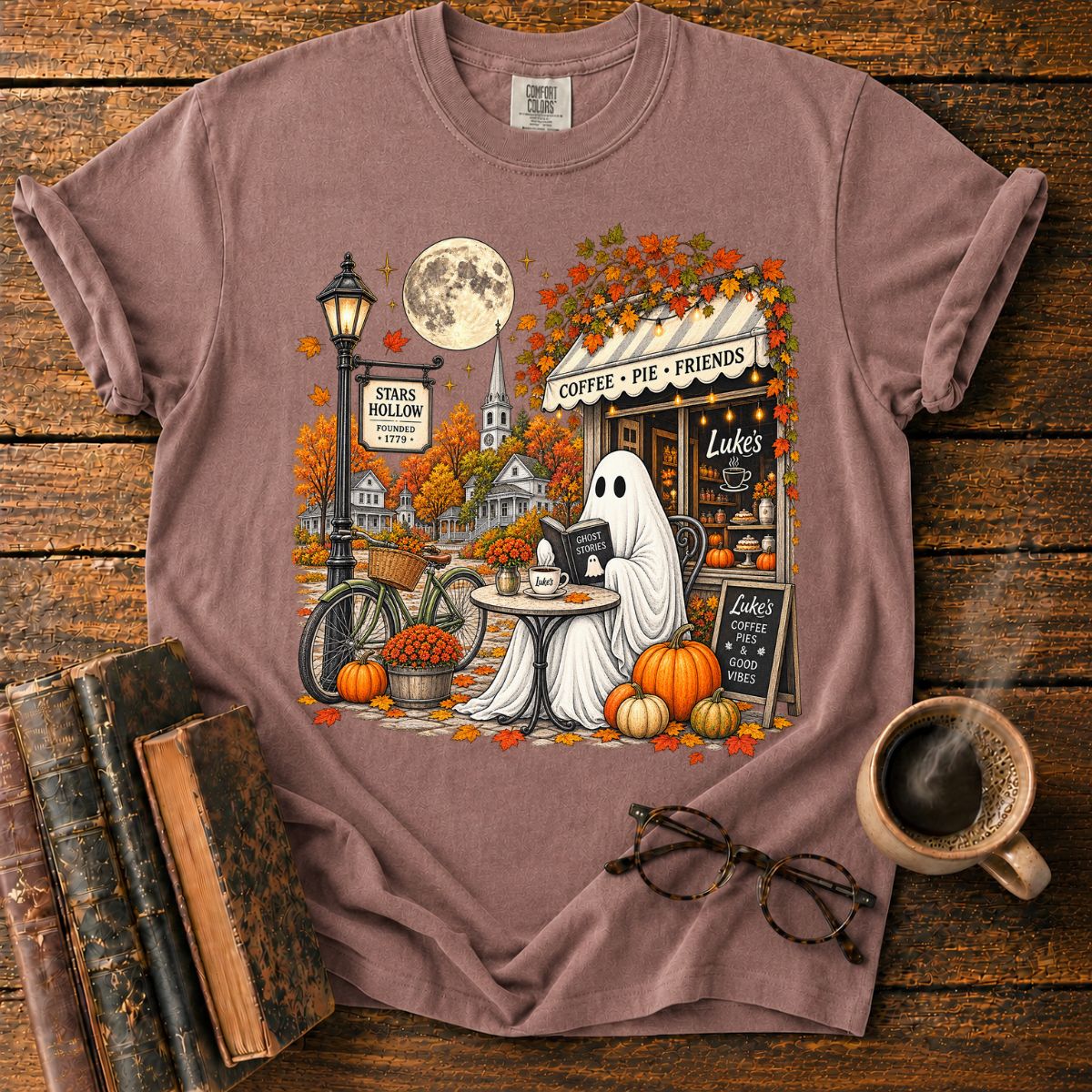 Ghostly Autumn Coffee in Stars Hollow T-Shirt