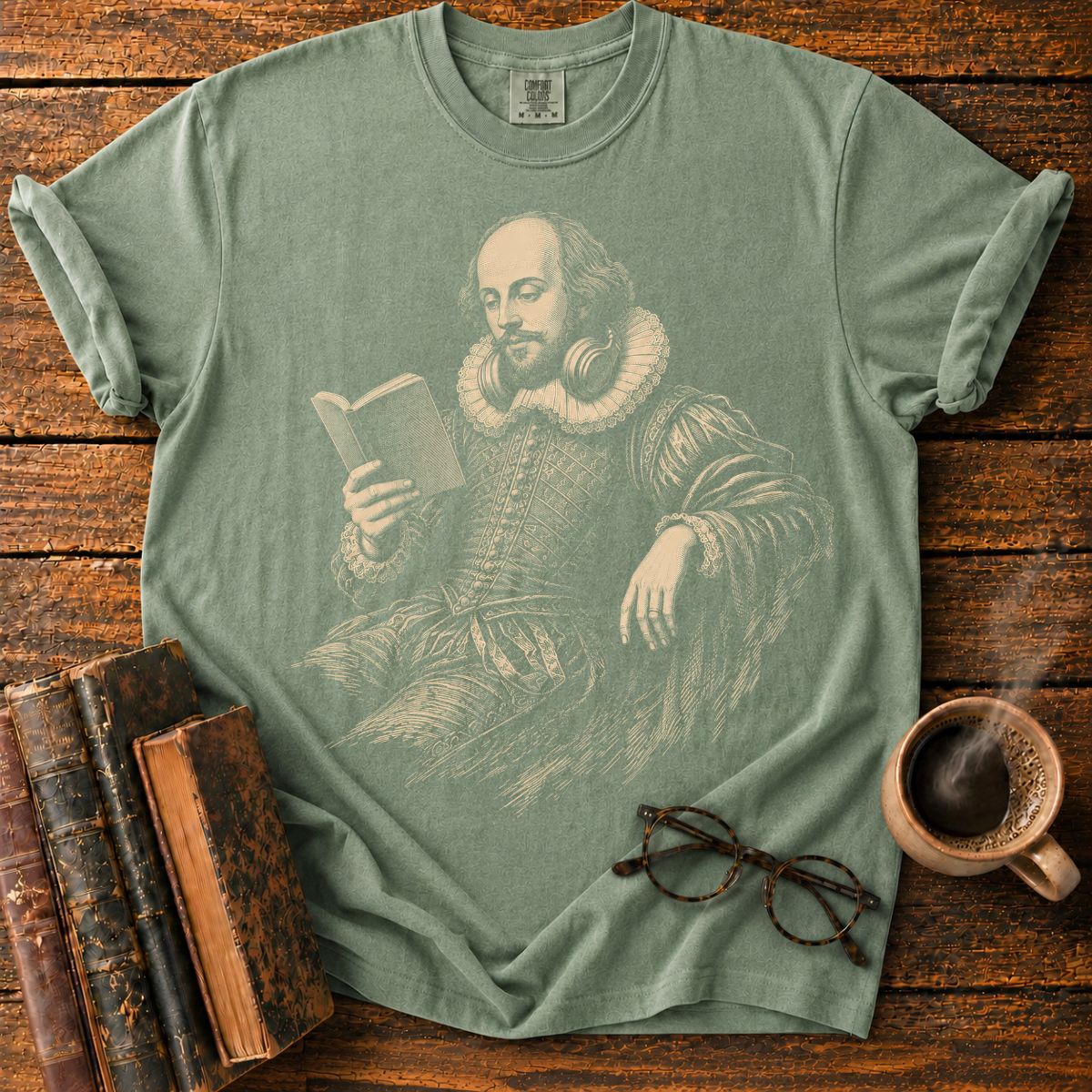 Shakespeare Reading With Headphones T-Shirt
