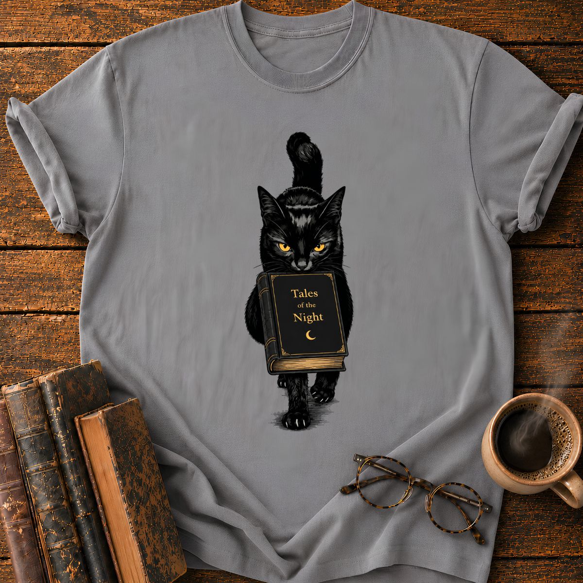 Black Cat With A Book T-Shirt