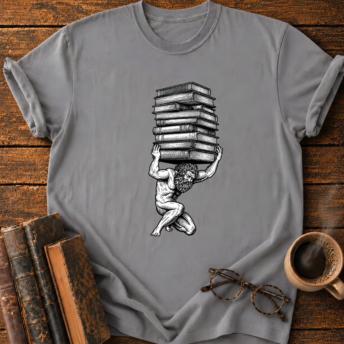 Atlas Bearing the Stack of Books T-Shirt