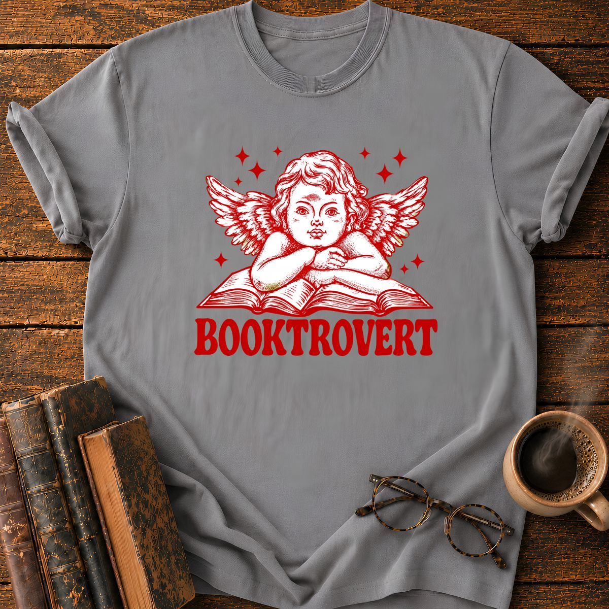 Bookish Cherub on Vintage Wings T-Shirt