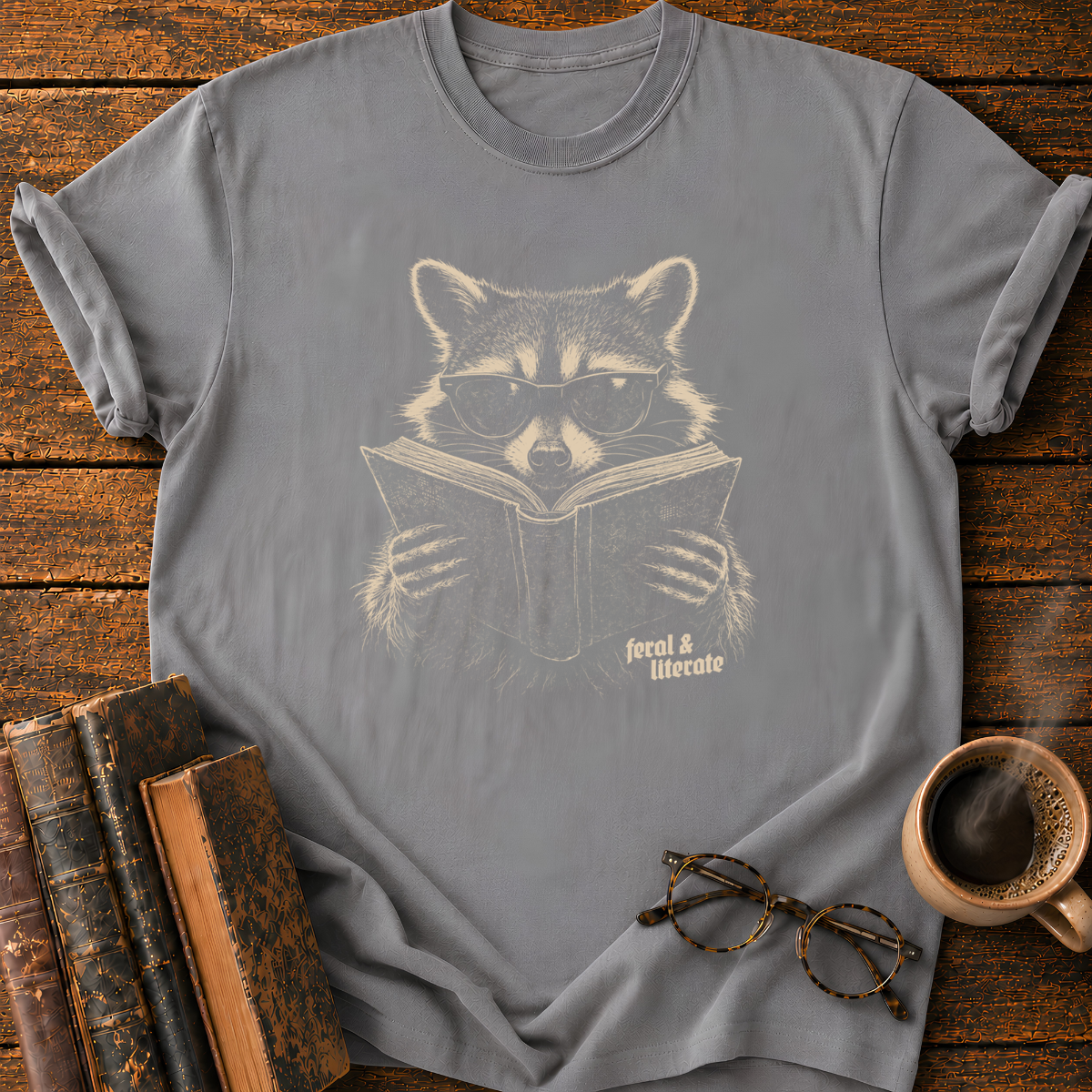 Raccoon Reading a Book T-Shirt