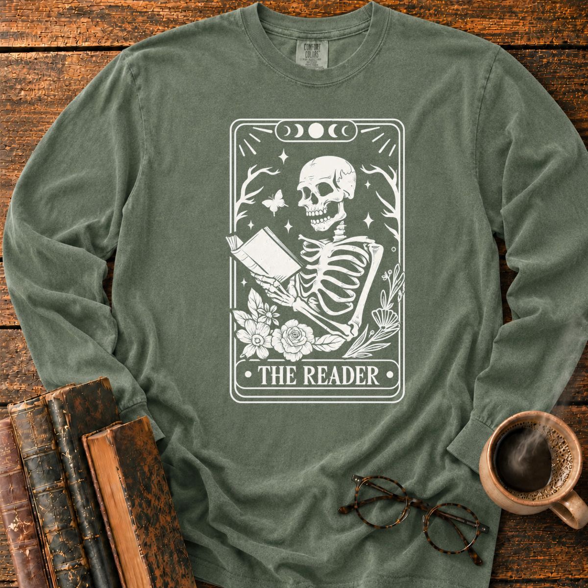 The Reader Skeleton Tarot LS T-Shirt