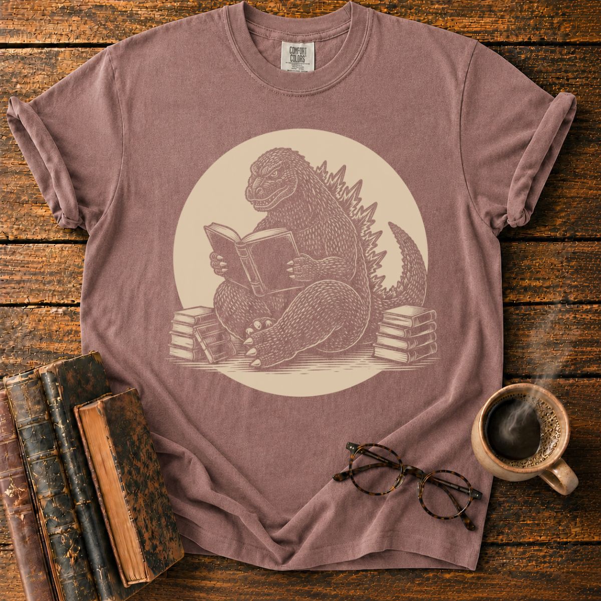 Godzilla Reading Among Books T-Shirt
