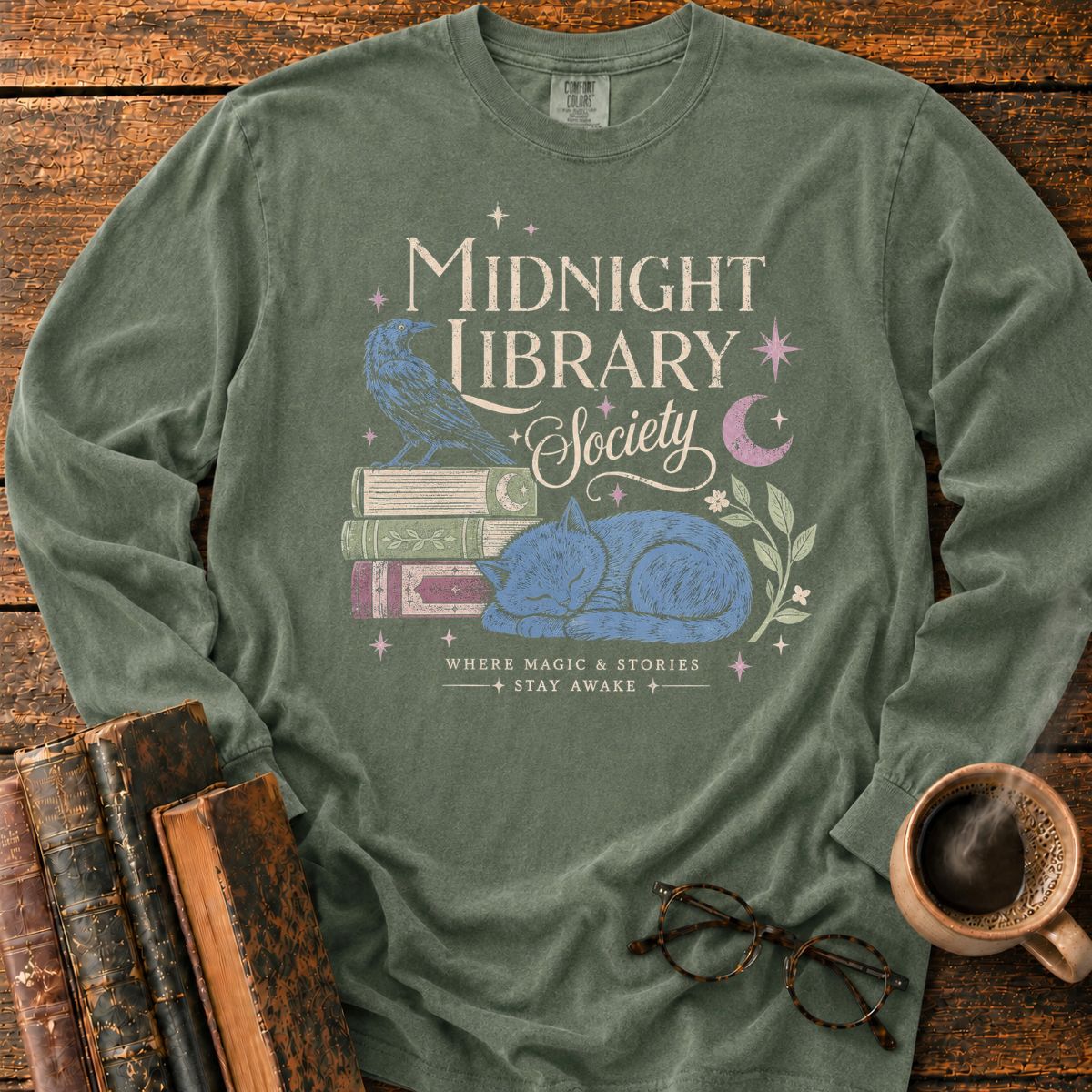 Midnight Library Society Cat LS T-Shirt