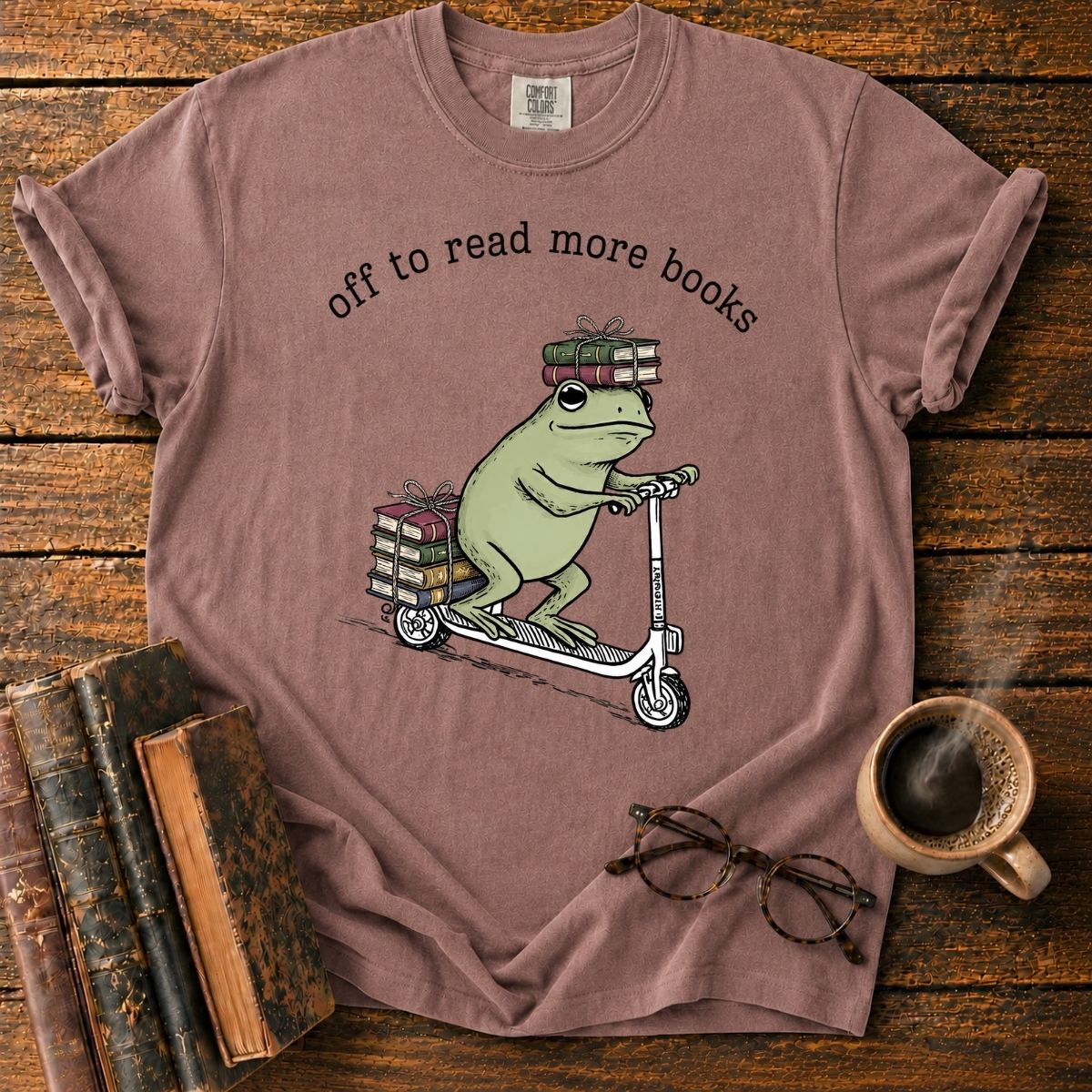 Frog’s Bookish Scooter Adventure T-Shirt