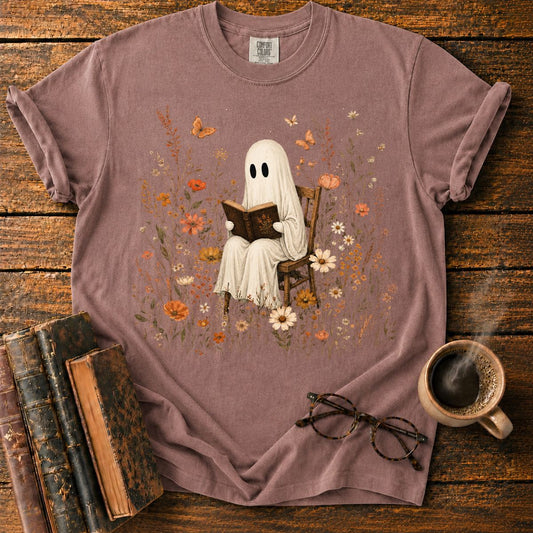 Ghost Reading in a Wildflower T-Shirt