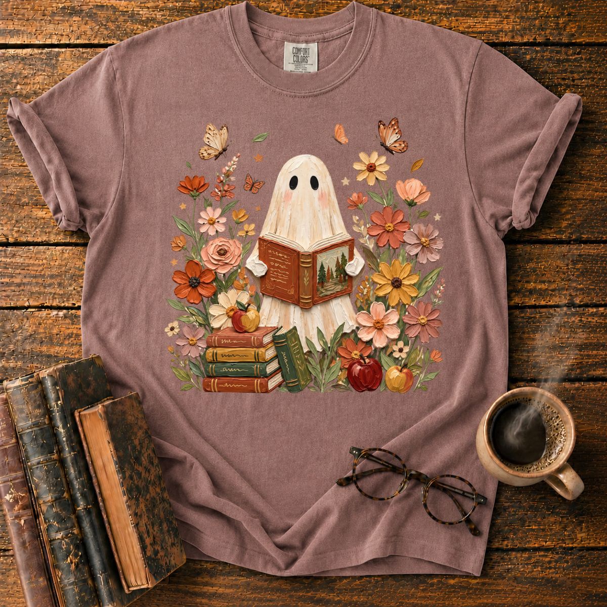 Ghost Reading Among Autumn Blooms T-Shirt