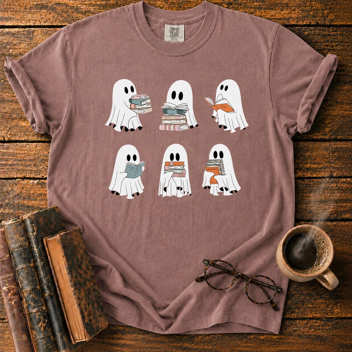 Cute Ghosts Reading Books T-Shirt