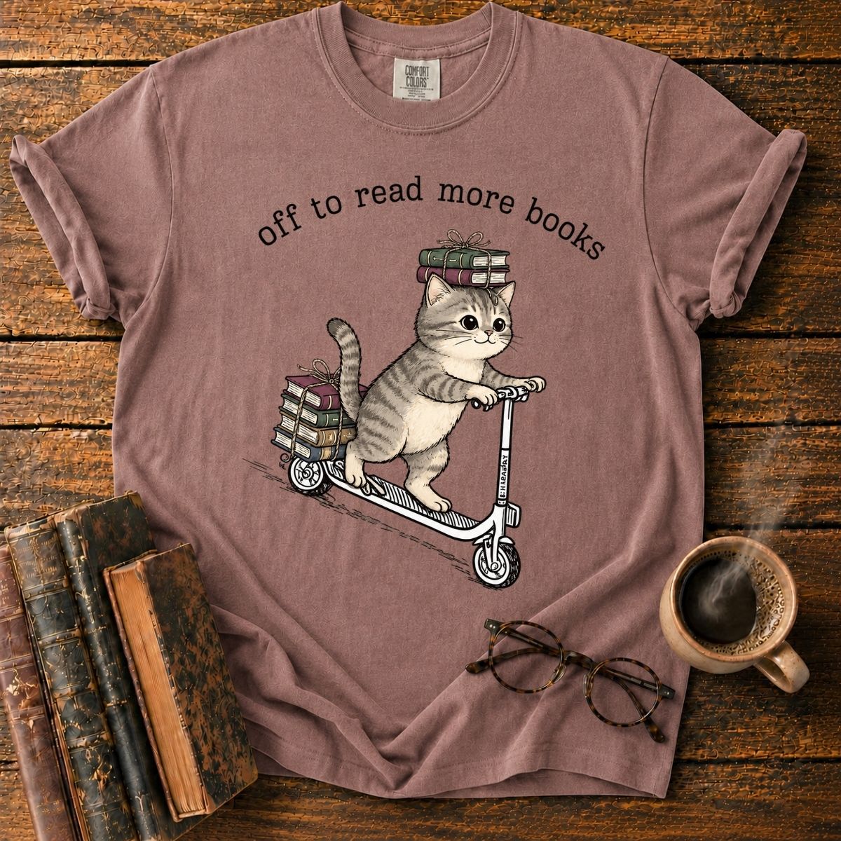 Kitten Scoots Off to Read More Books T-Shirt