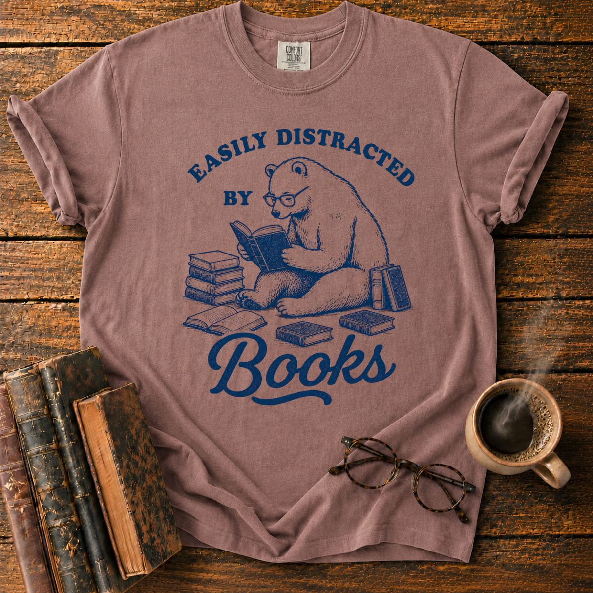 Easily Distracted by Books Bear T-Shirt