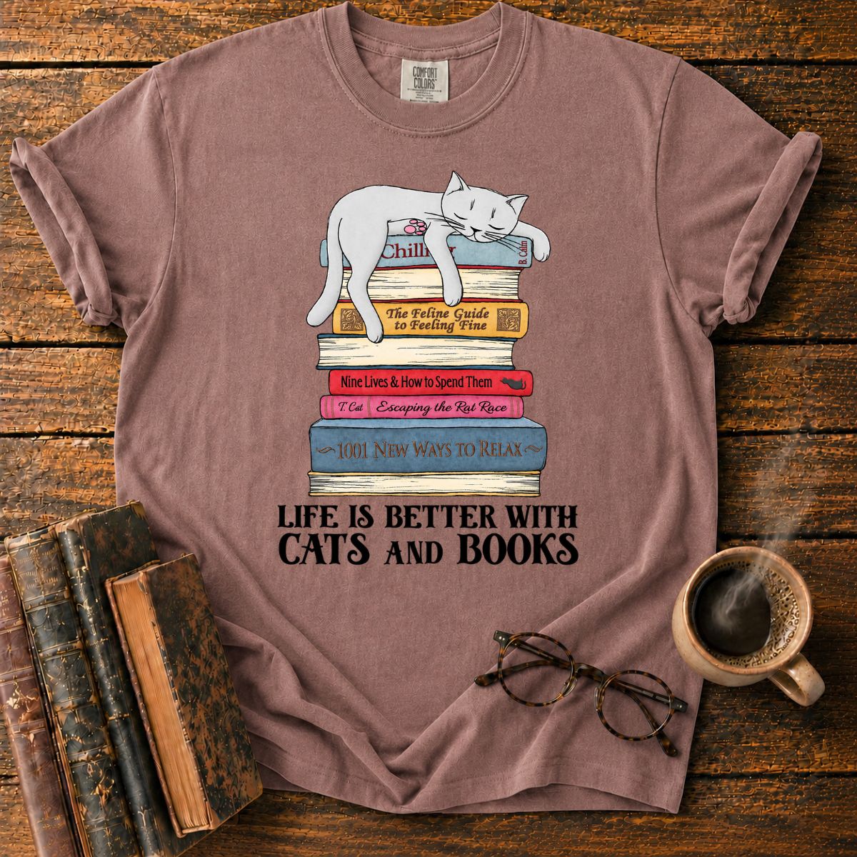 Life Is Better With Cats And Books T-Shirt
