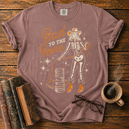 Retro Skeleton Cowgirl and Books T-Shirt
