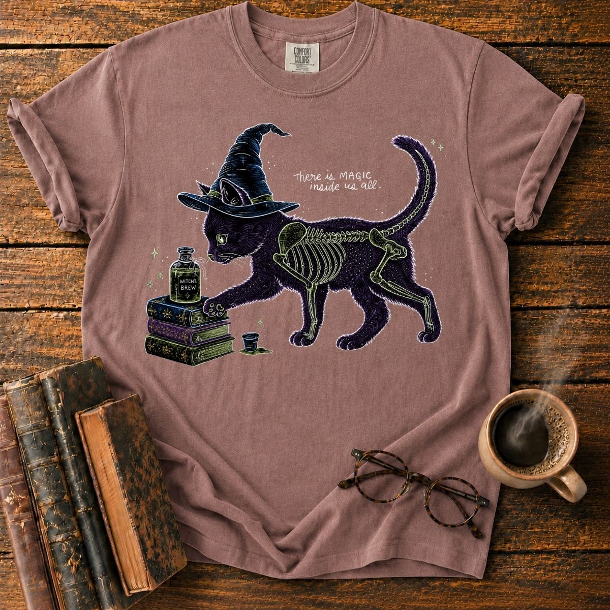 Occult Cat Witch and Magical Books T-Shirt