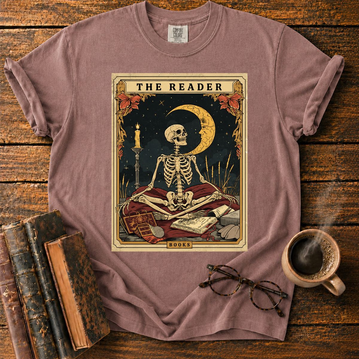 Skeleton Tarot Card Book Lover T-Shirt