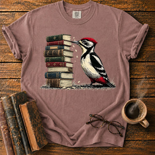 Woodpecker Pecks a Book Stack T-Shirt