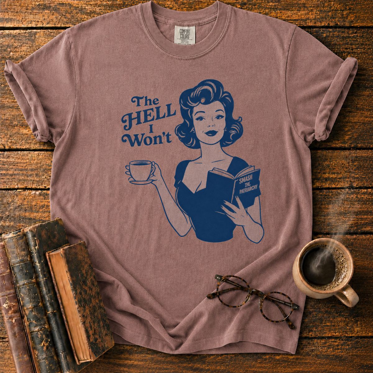 Vintage Housewife with a Revolutionary Book T-Shirt