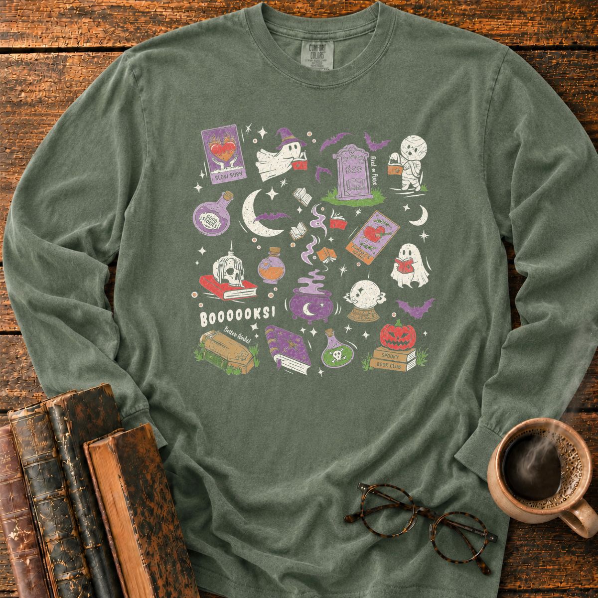 Booooks Spooky Halloween Doodles LS T-Shirt