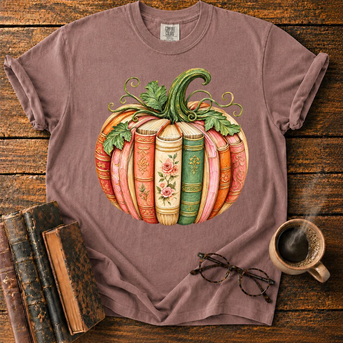 Vintage Book-Spine Pumpkin with Vines T-Shirt