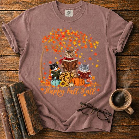 Three Cats Read with Autumn Books T-Shirt