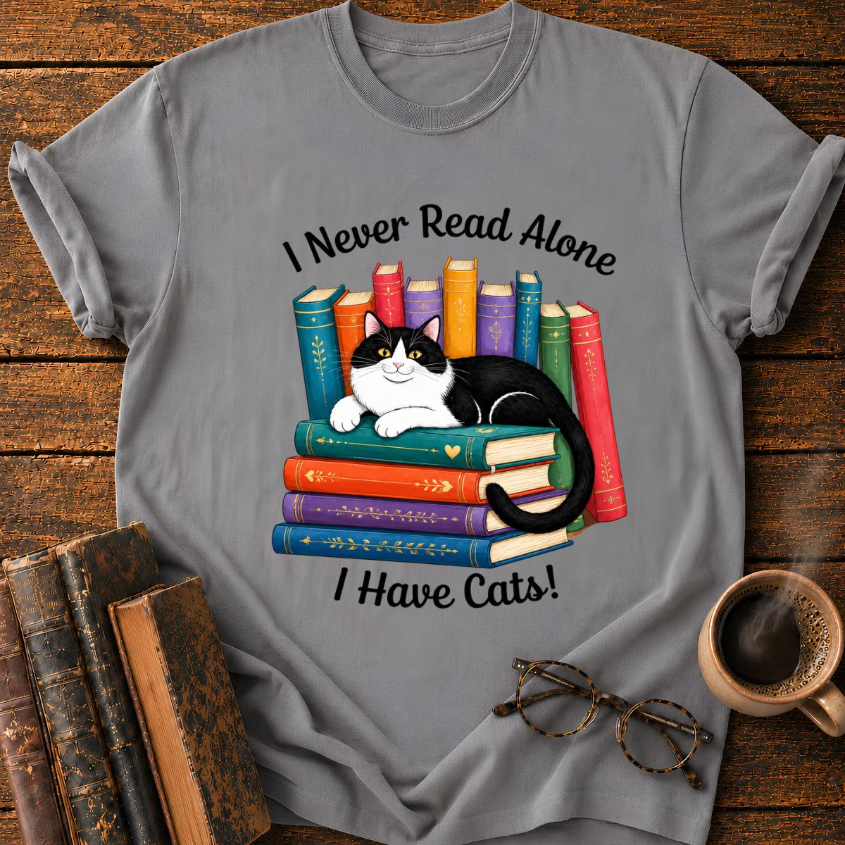 Tuxedo Cat’s Colorful Book T-Shirt