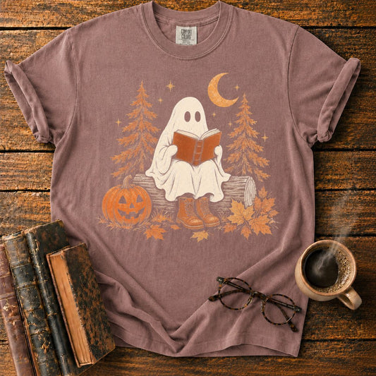 Cozy Ghost Reading Under the Moon T-Shirt