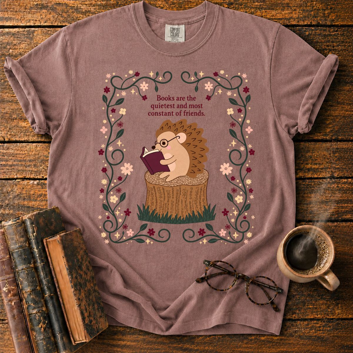 Books Are Friends Hedgehog Reading T-Shirt