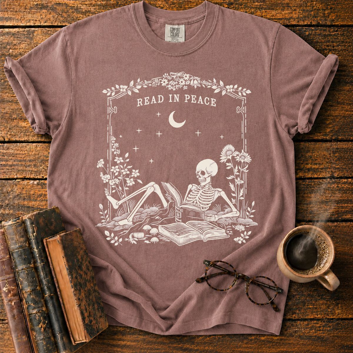 Read in Peace Floral Skeleton T-Shirt