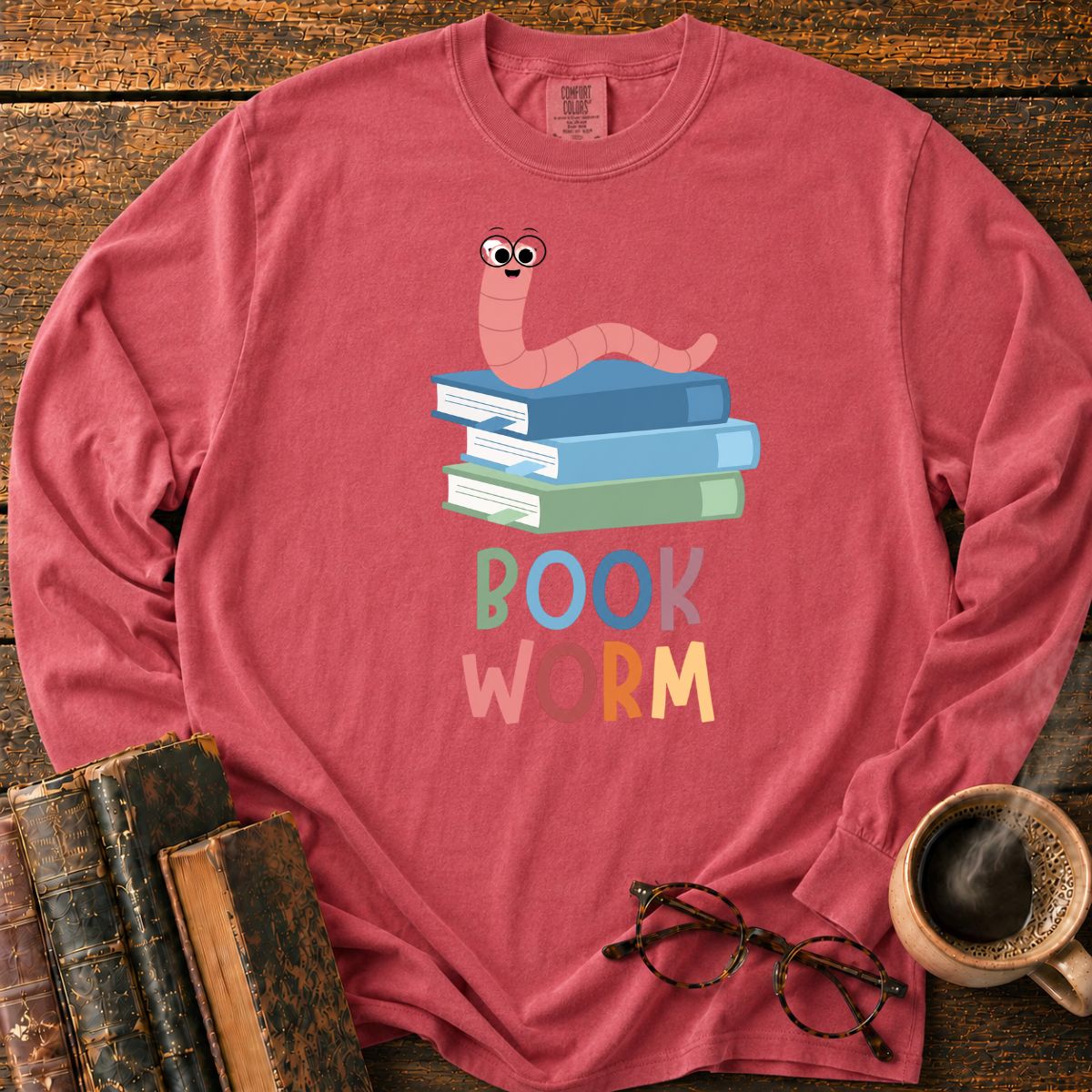 Cute Bookworm Book Stack LS T-Shirt