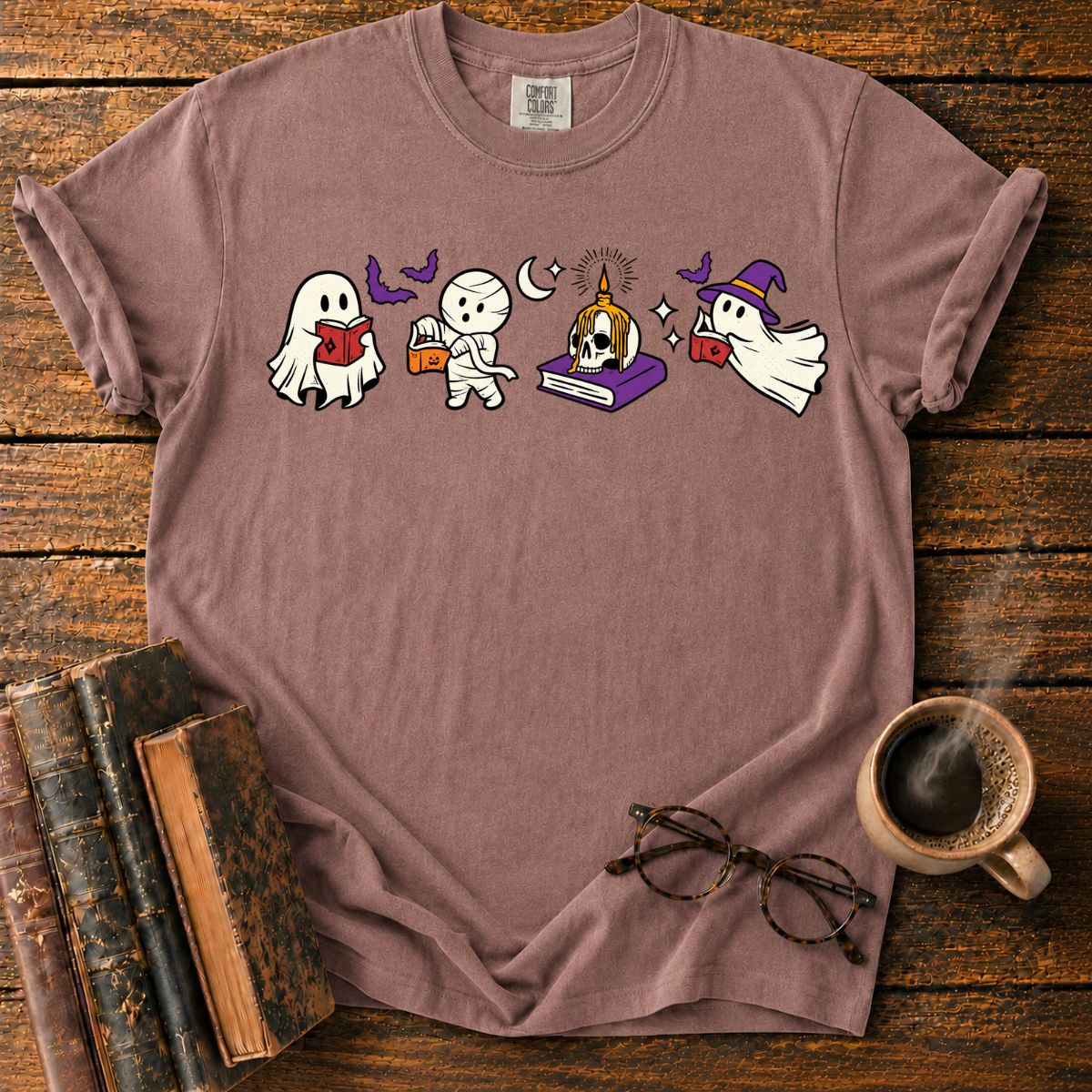 Spooky Reading Ghost Mummy Halloween T-Shirt