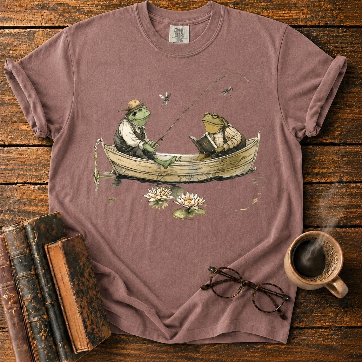 Storybook Frogs Drifting on Lily Pond T-Shirt
