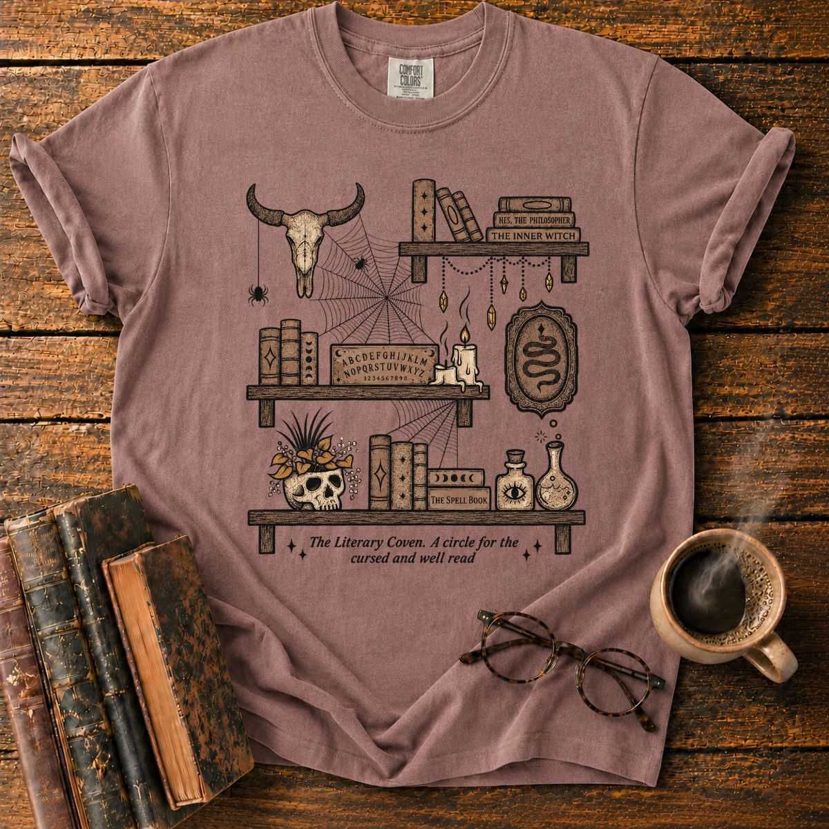 The Literary Coven Witchy Bookshelf T-Shirt