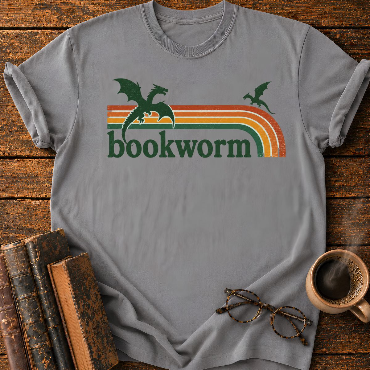 Retro Dragon Bookworm Emblem T-Shirt