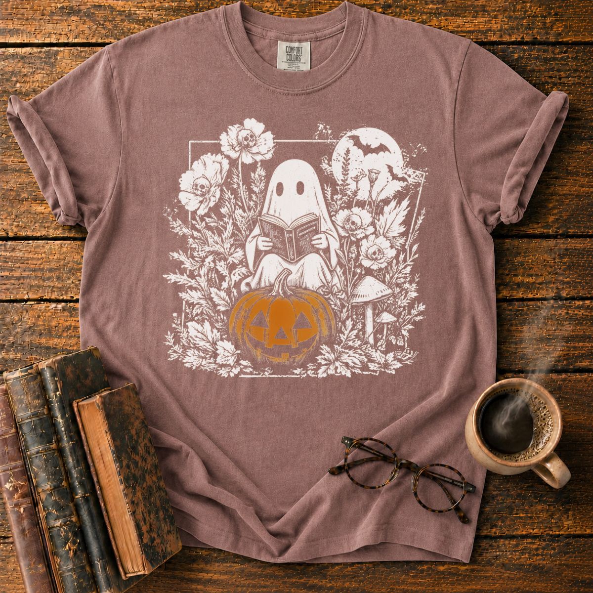 Vintage Halloween Ghost Reading T-Shirt