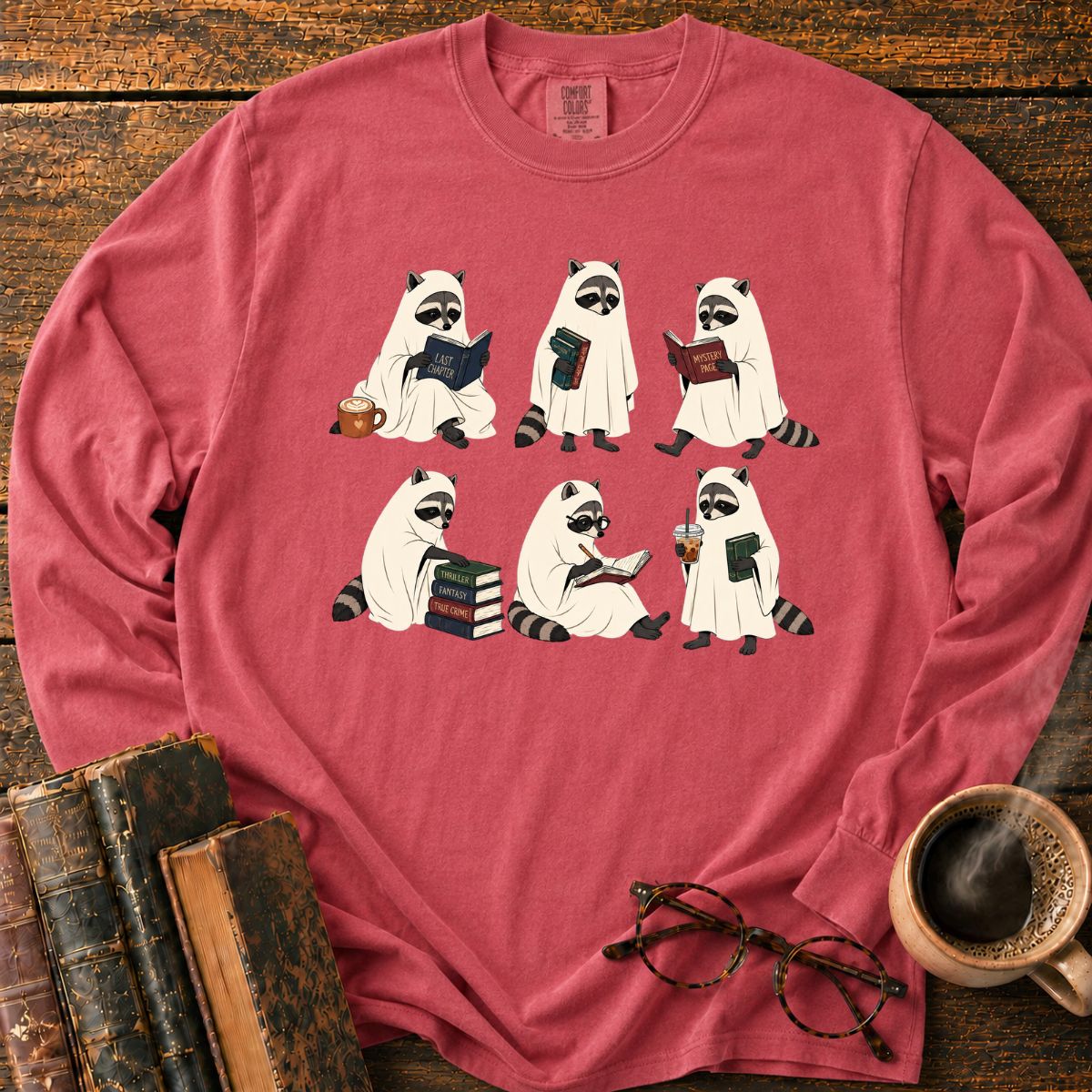 Ghostly Raccoons’ Cozy Book Club LS T-Shirt