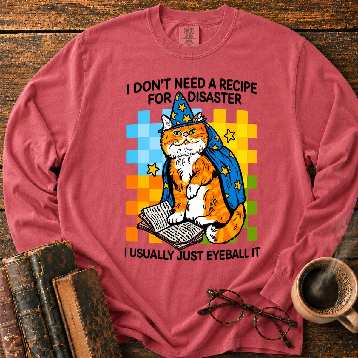 Wizard Cat Reading Books LS T-Shirt