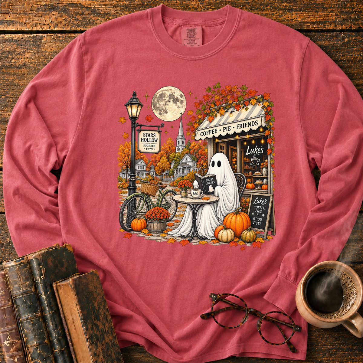 Ghostly Autumn Coffee in Stars Hollow Long Sleeve T-Shirt