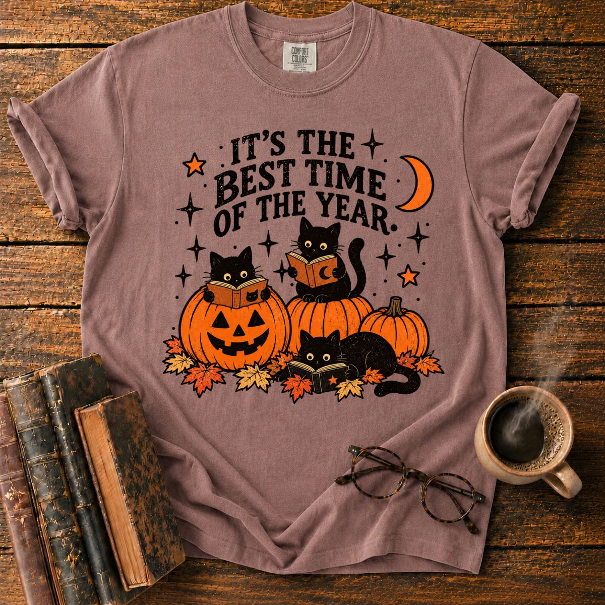 Black Cats Reading Pumpkin Halloween T-Shirt