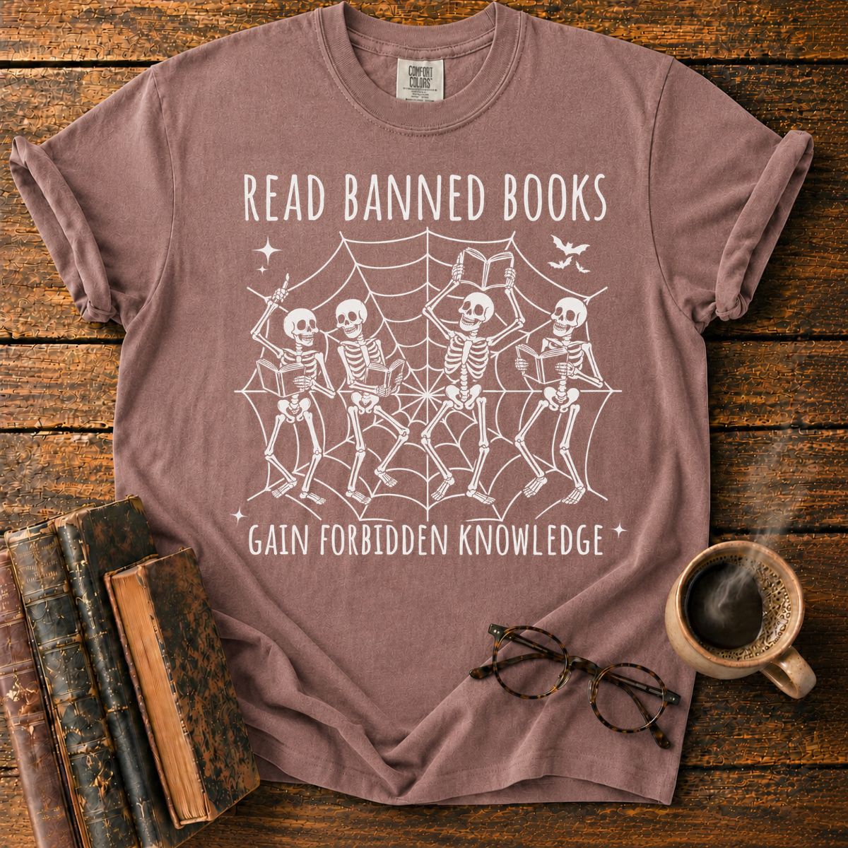 Dancing Skeletons Reading Banned Books T-Shirt